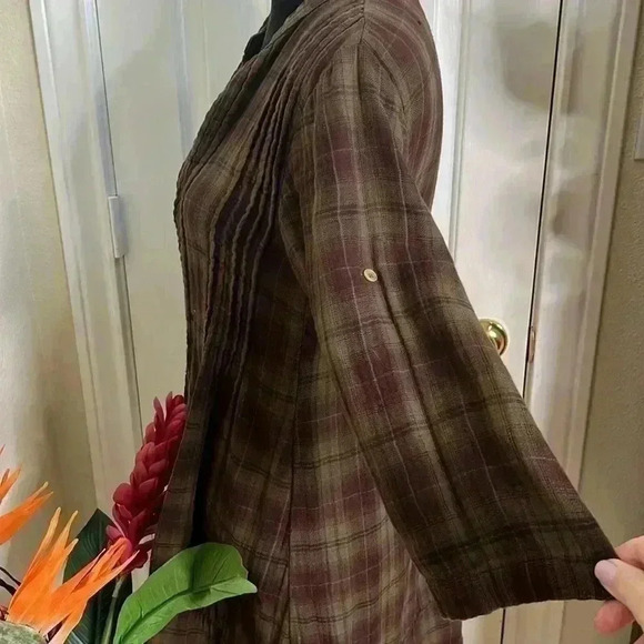 Sold Mercari CP Shades Regina Plaid Tunic Top Pin Tucks Roll Sleeves Size XS - Picture 4 of 7